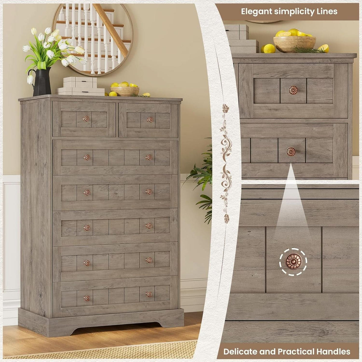 Black 51In Farmhouse Dresser Storage Organization Drawers