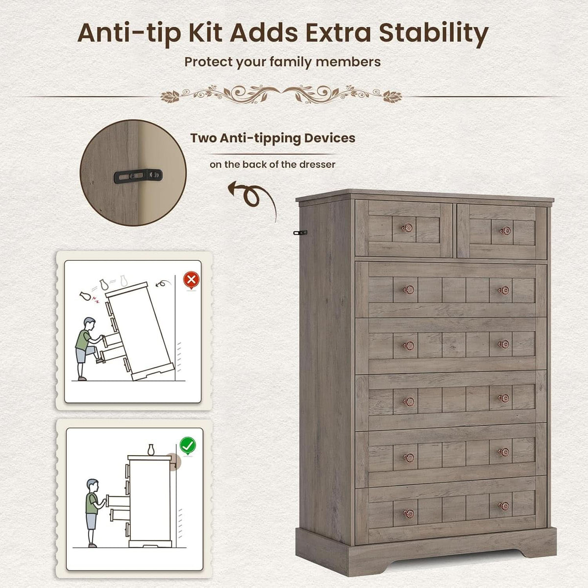 Black 51In Farmhouse Dresser Storage Organization Drawers
