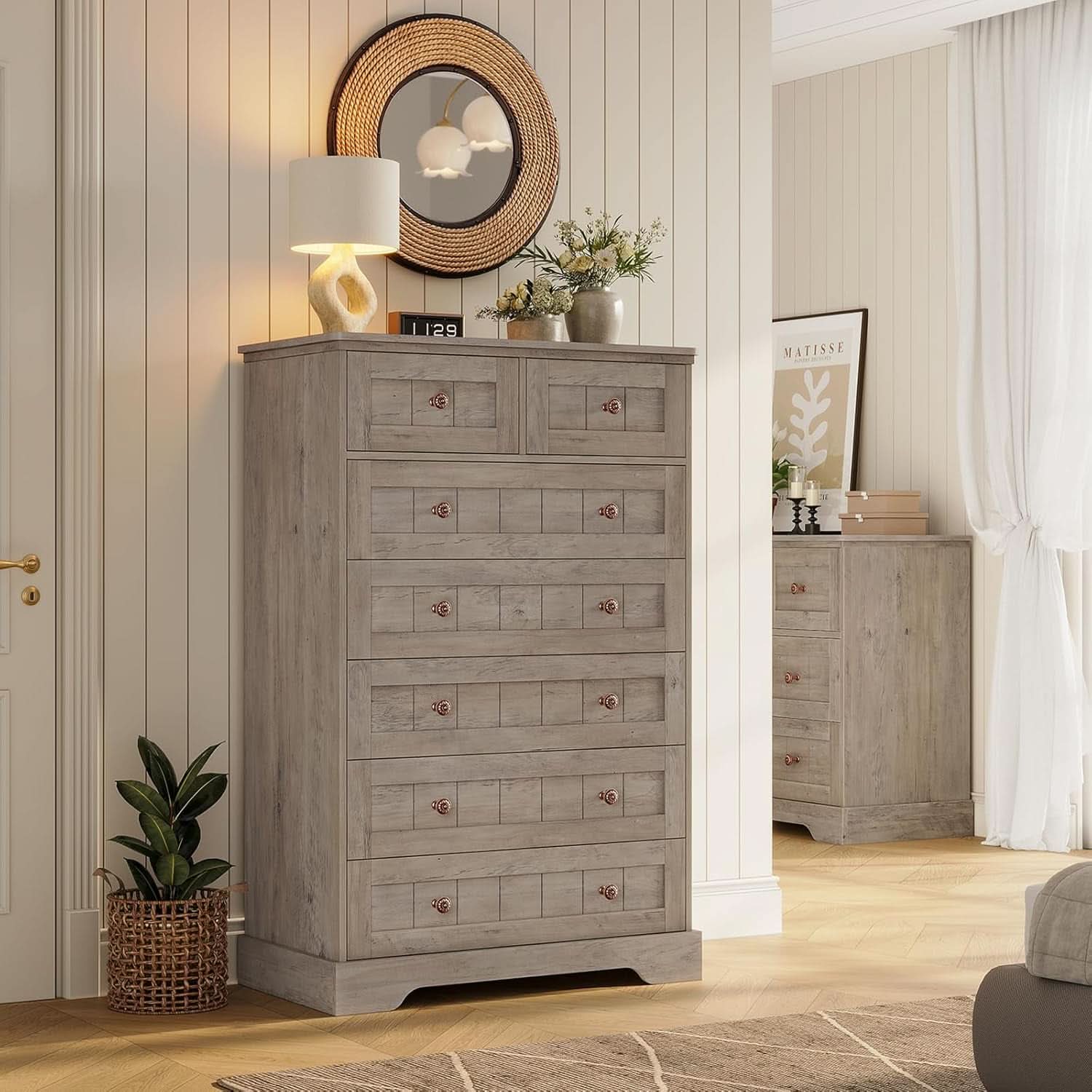 Black 51In Farmhouse Dresser Storage Organization Drawers