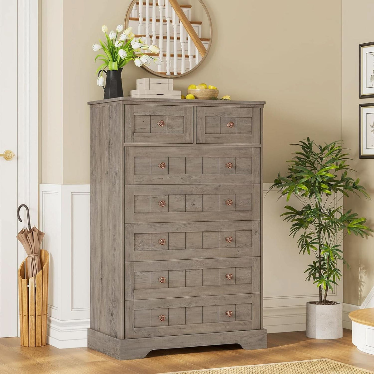 Black 51In Farmhouse Dresser Storage Organization Drawers