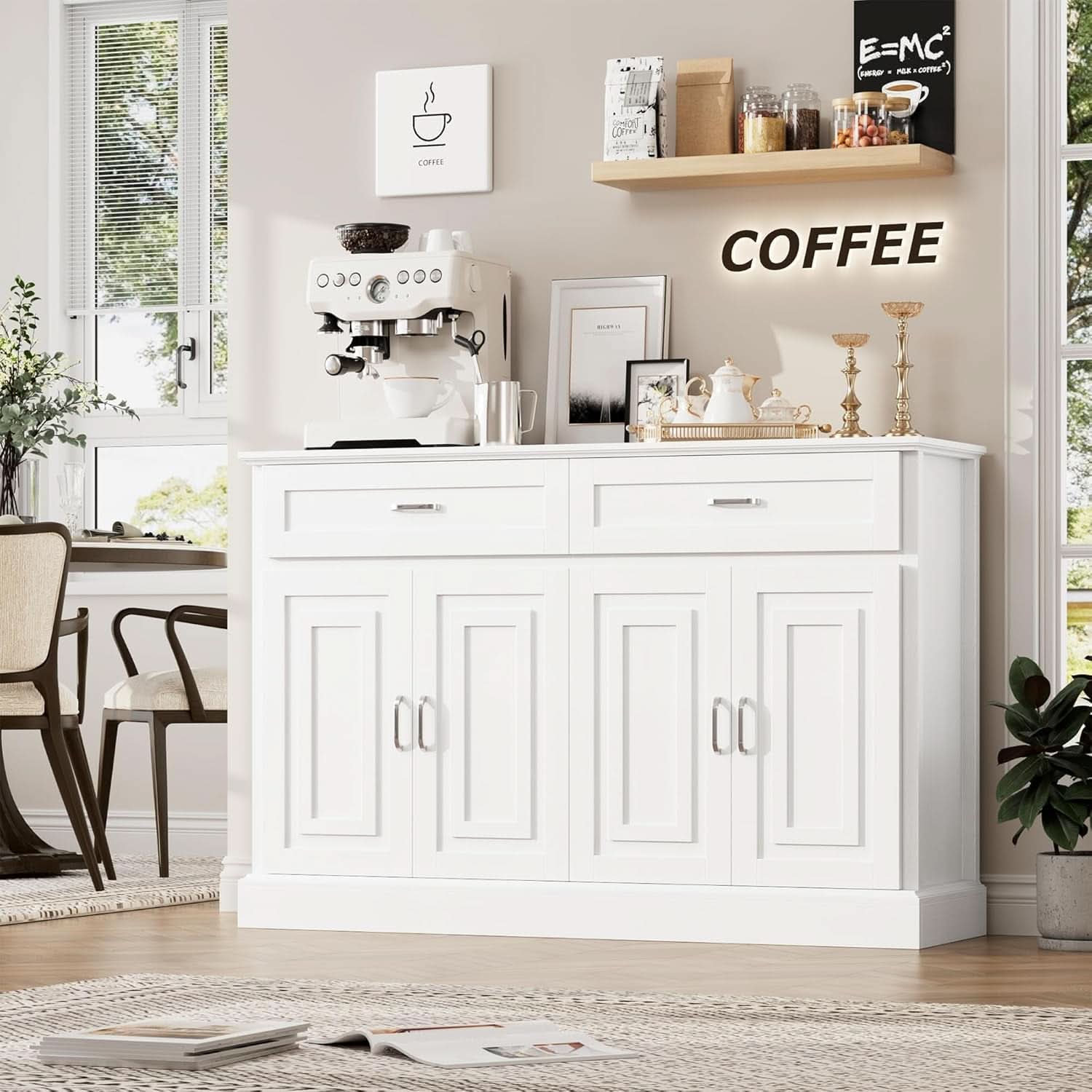 Black 55 Inch Farmhouse Buffet Cabinet With Storage Drawers
