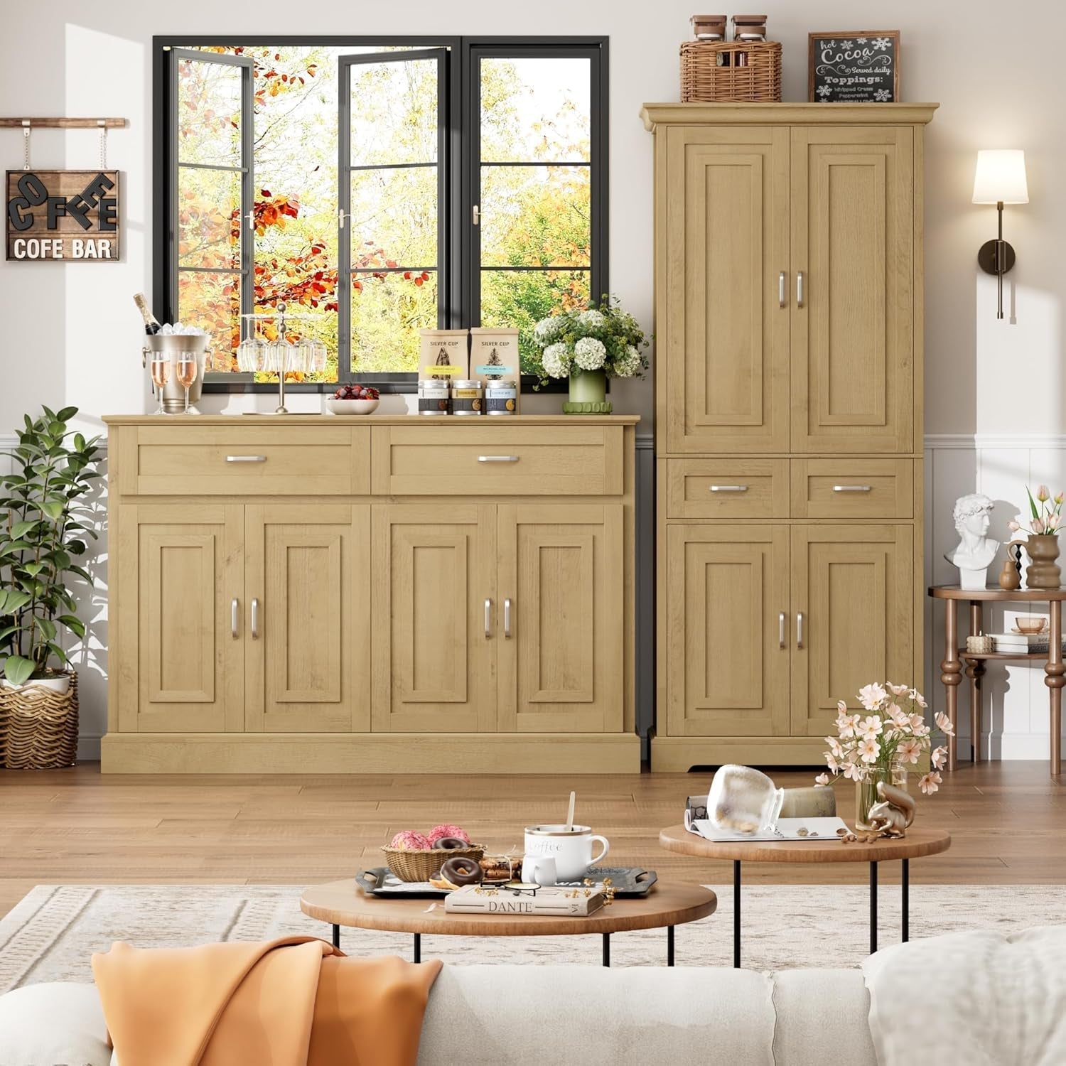 Black 55 Inch Farmhouse Buffet Cabinet With Storage Drawers