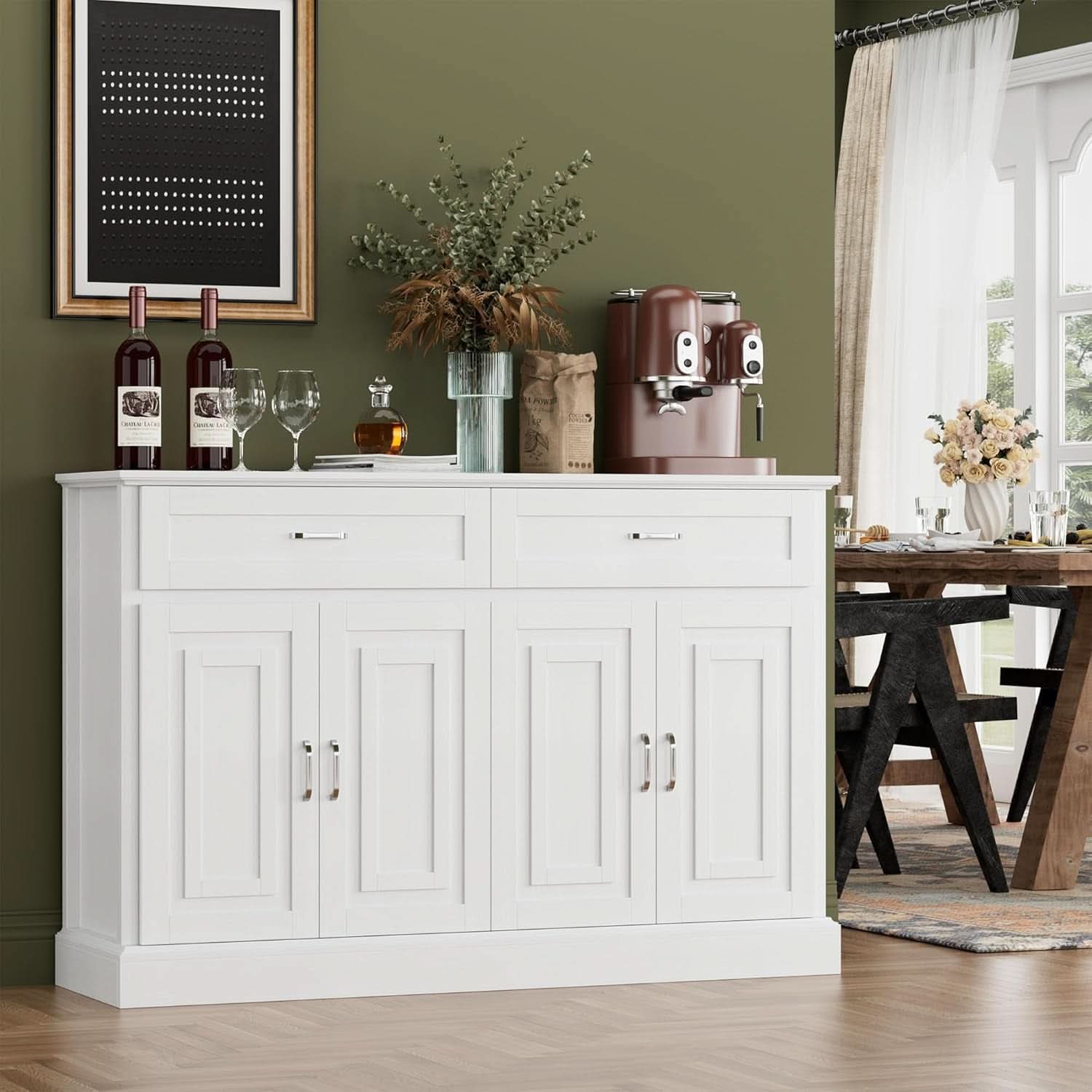 Black 55 Inch Farmhouse Buffet Cabinet With Storage Drawers