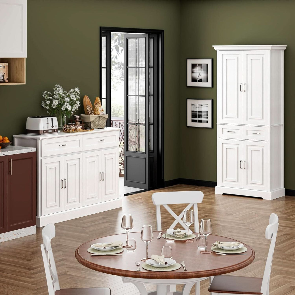 Black 55 Inch Farmhouse Buffet Cabinet With Storage Drawers