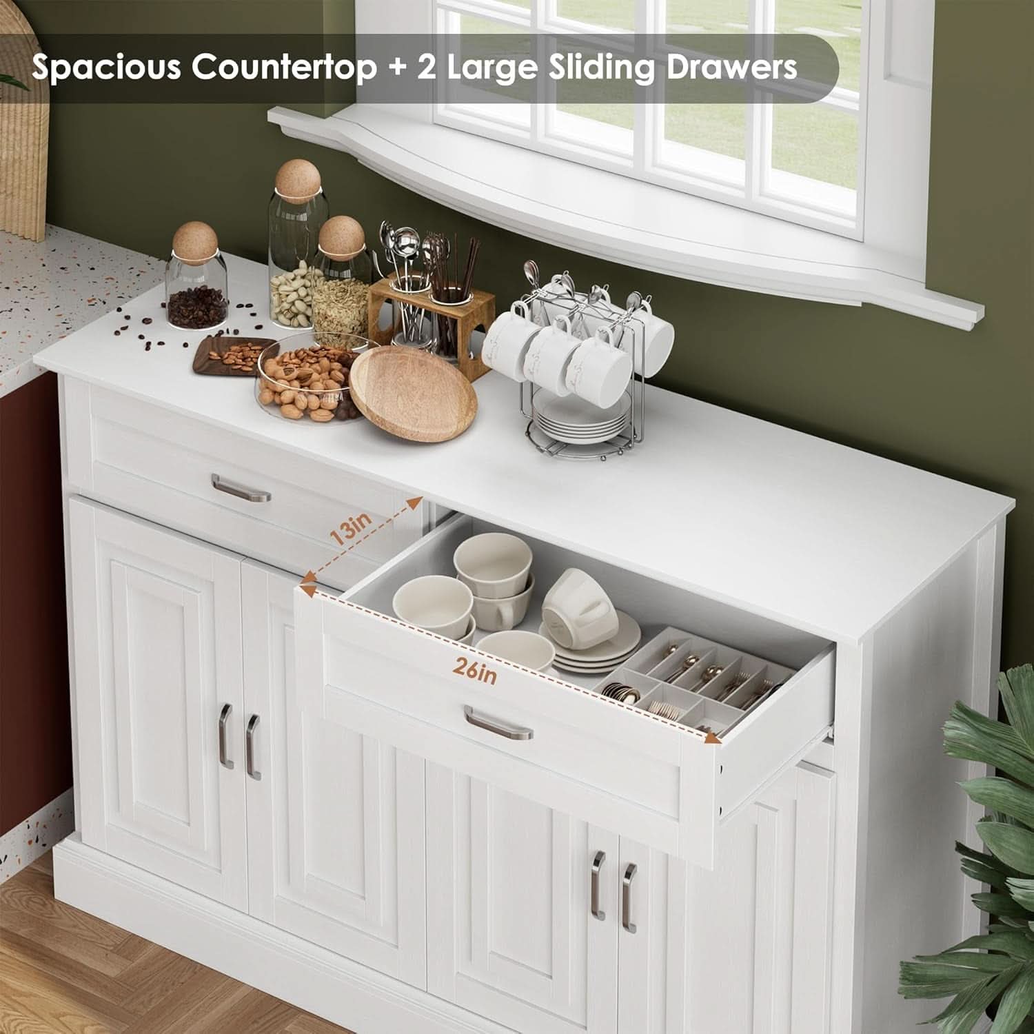 Black 55 Inch Farmhouse Buffet Cabinet With Storage Drawers