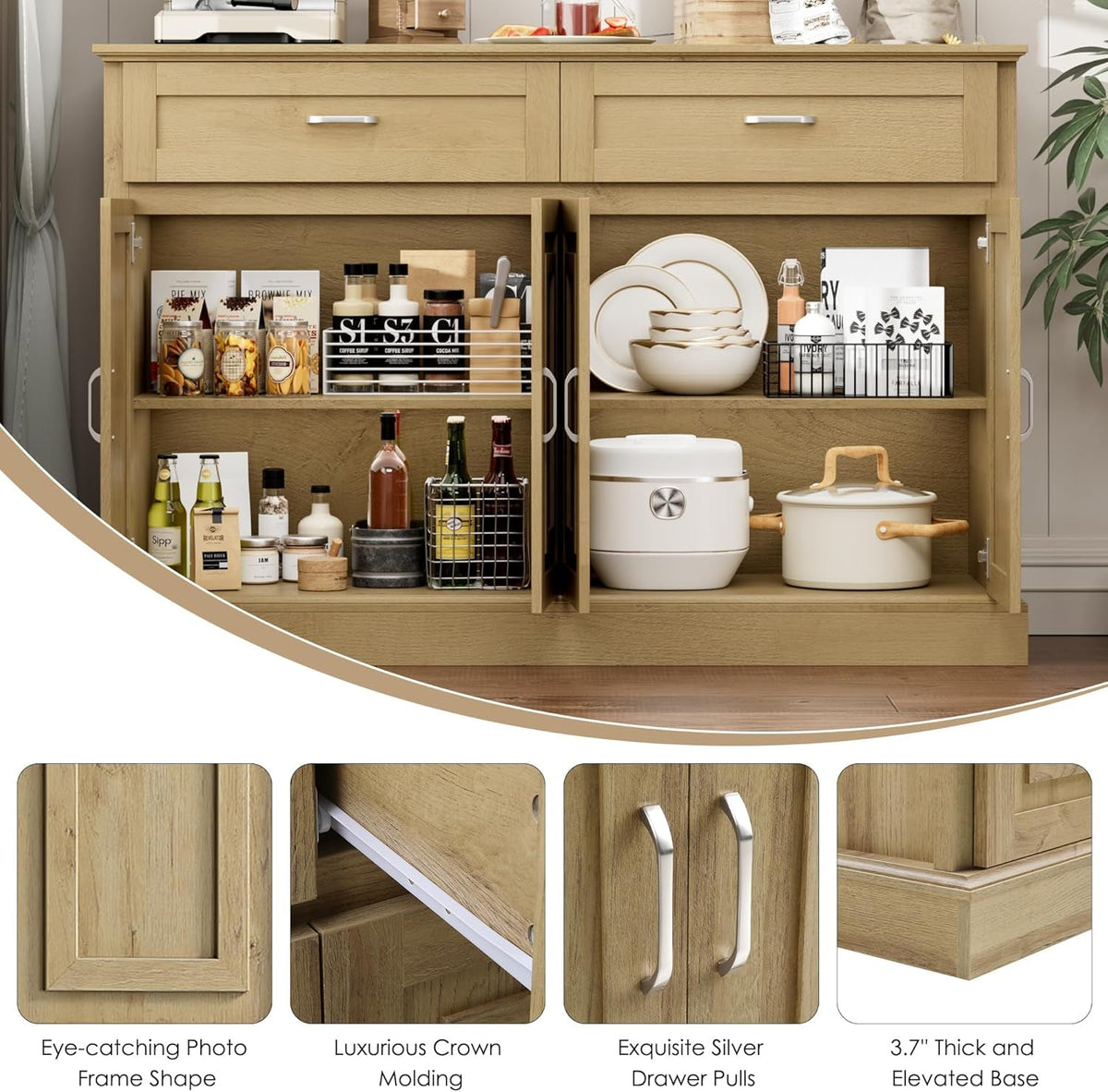 Black 55 Inch Farmhouse Buffet Cabinet With Storage Drawers