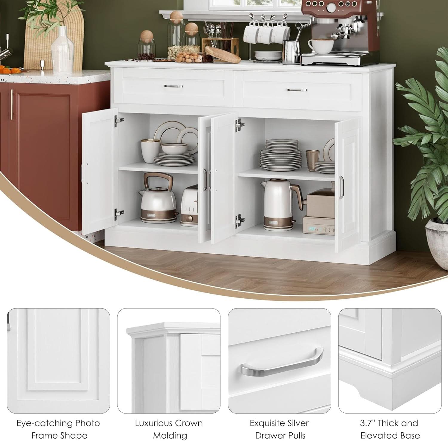 Black 55 Inch Farmhouse Buffet Cabinet With Storage Drawers