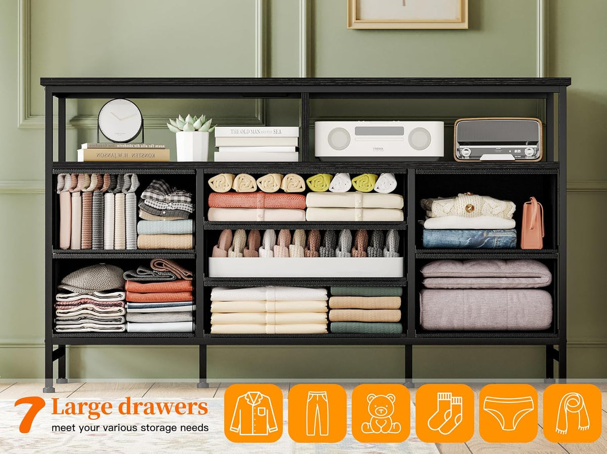 Black 55 Inch TV Stand For Bedroom With Storage Drawers