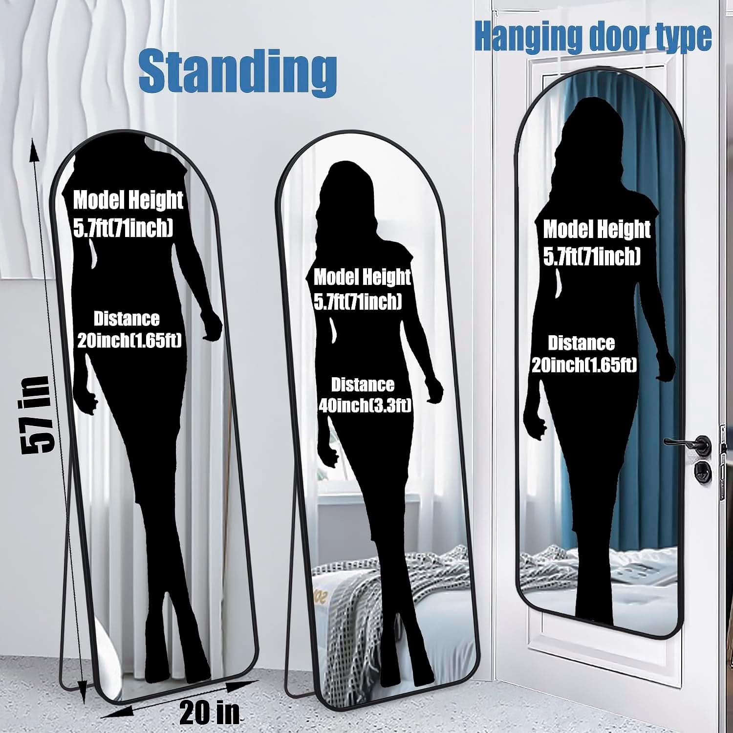 Black 57 Inch Full Length Arch Mirror For Entryway