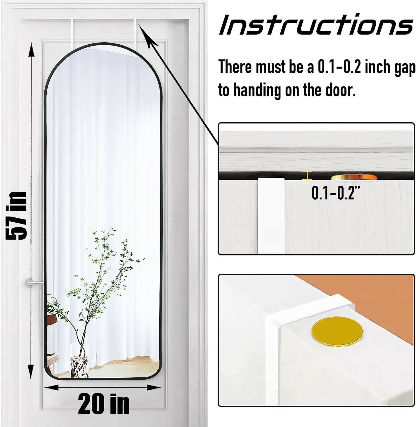 Black 57 Inch Full Length Arch Mirror For Entryway