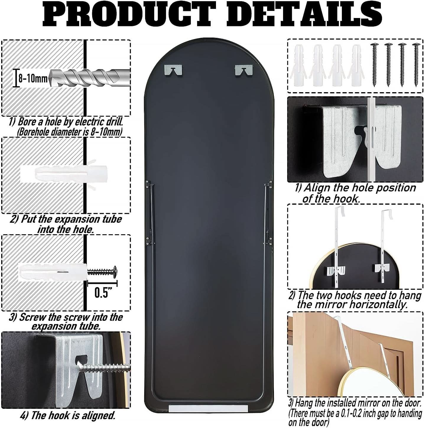 Black 57 Inch Full Length Arch Mirror For Entryway