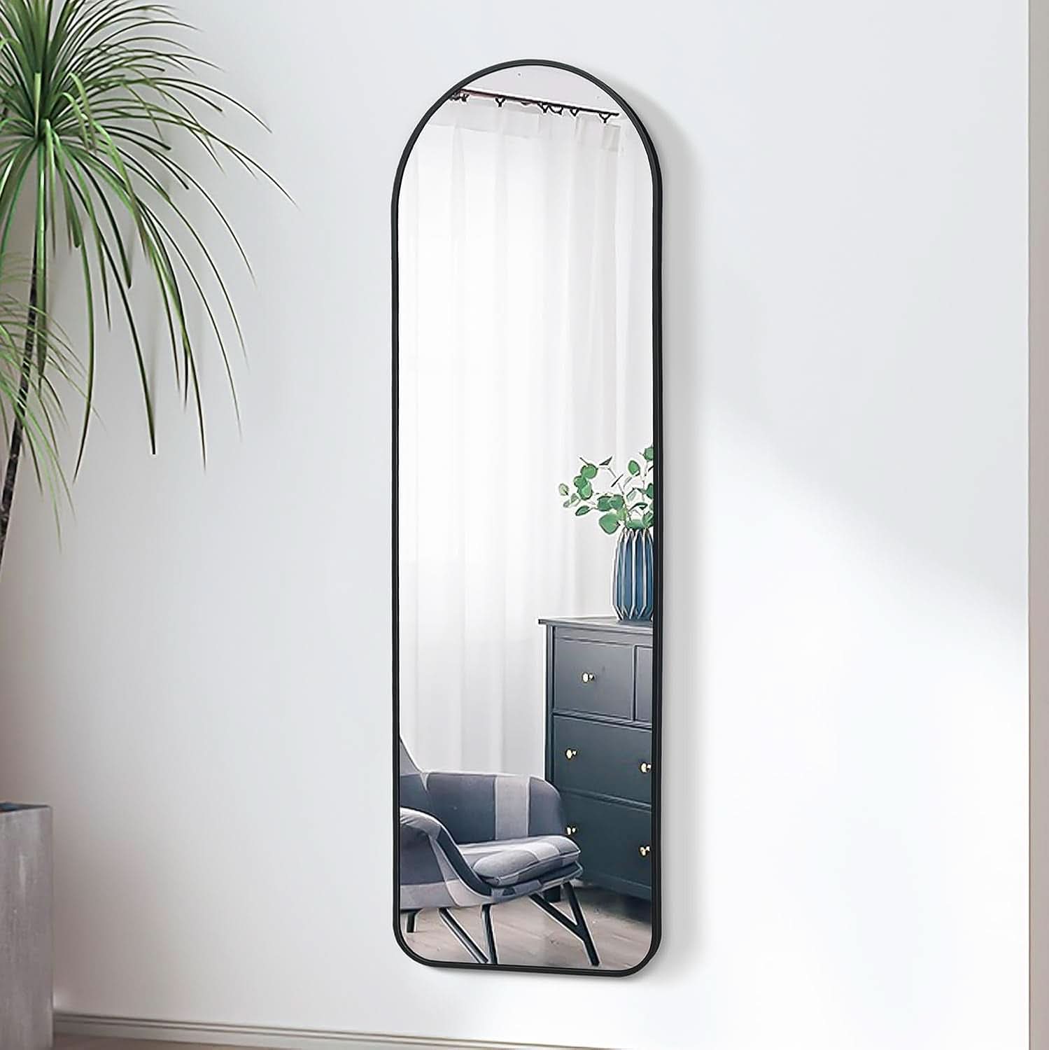 Black 57 Inch Full Length Arch Mirror For Entryway
