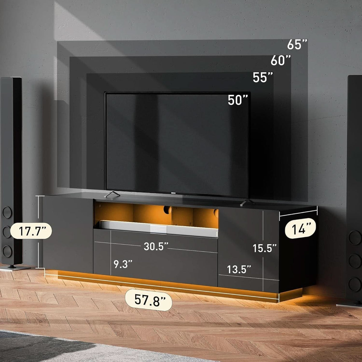 Black 58-Inch TV Console For Living Room Entertainment