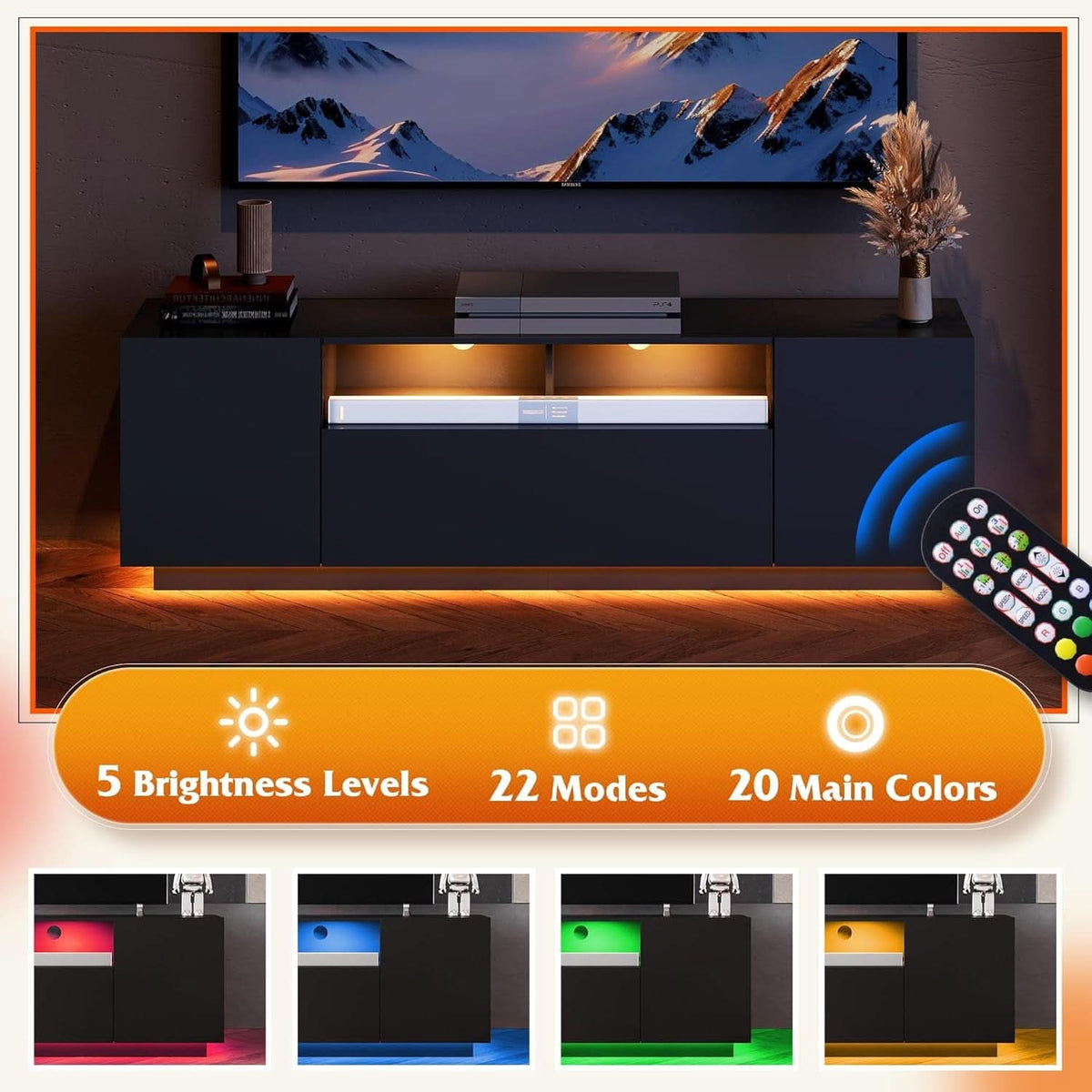 Black 58-Inch TV Console For Living Room Entertainment