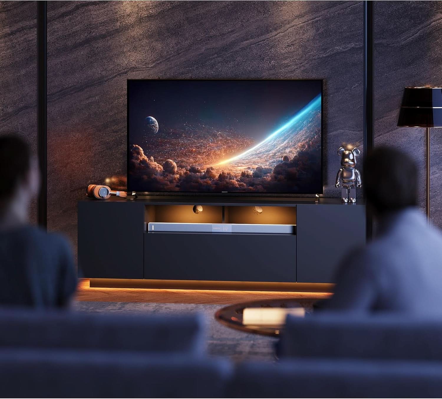 Black 58-Inch TV Console For Living Room Entertainment
