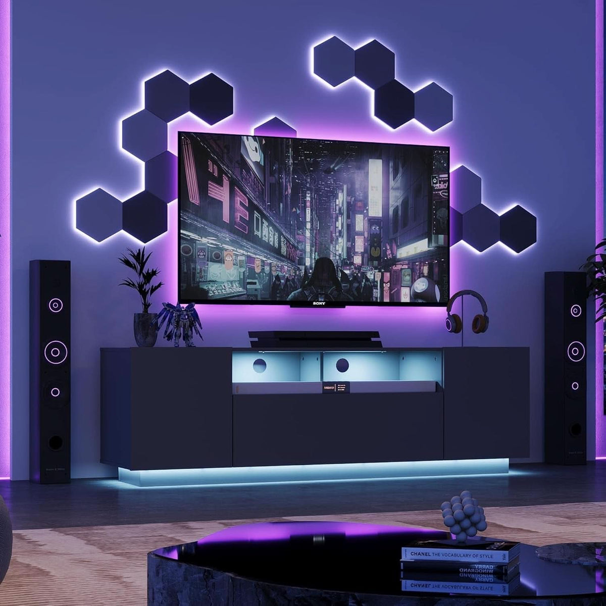 Black 58-Inch TV Console For Living Room Entertainment