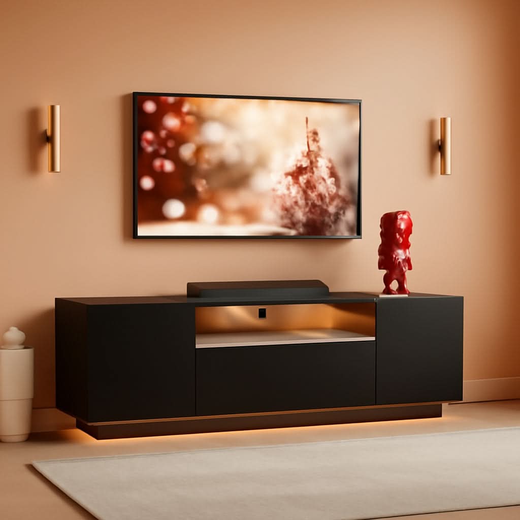 Black 58-Inch TV Console For Living Room Entertainment
