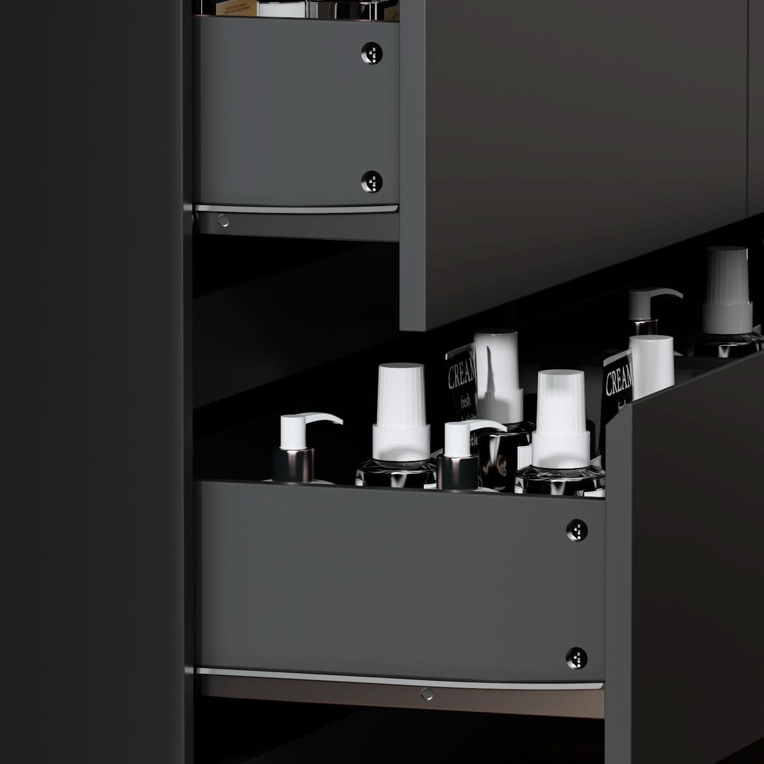 Black 6 Drawer Dresser With Rotatable Extendable Tabletop