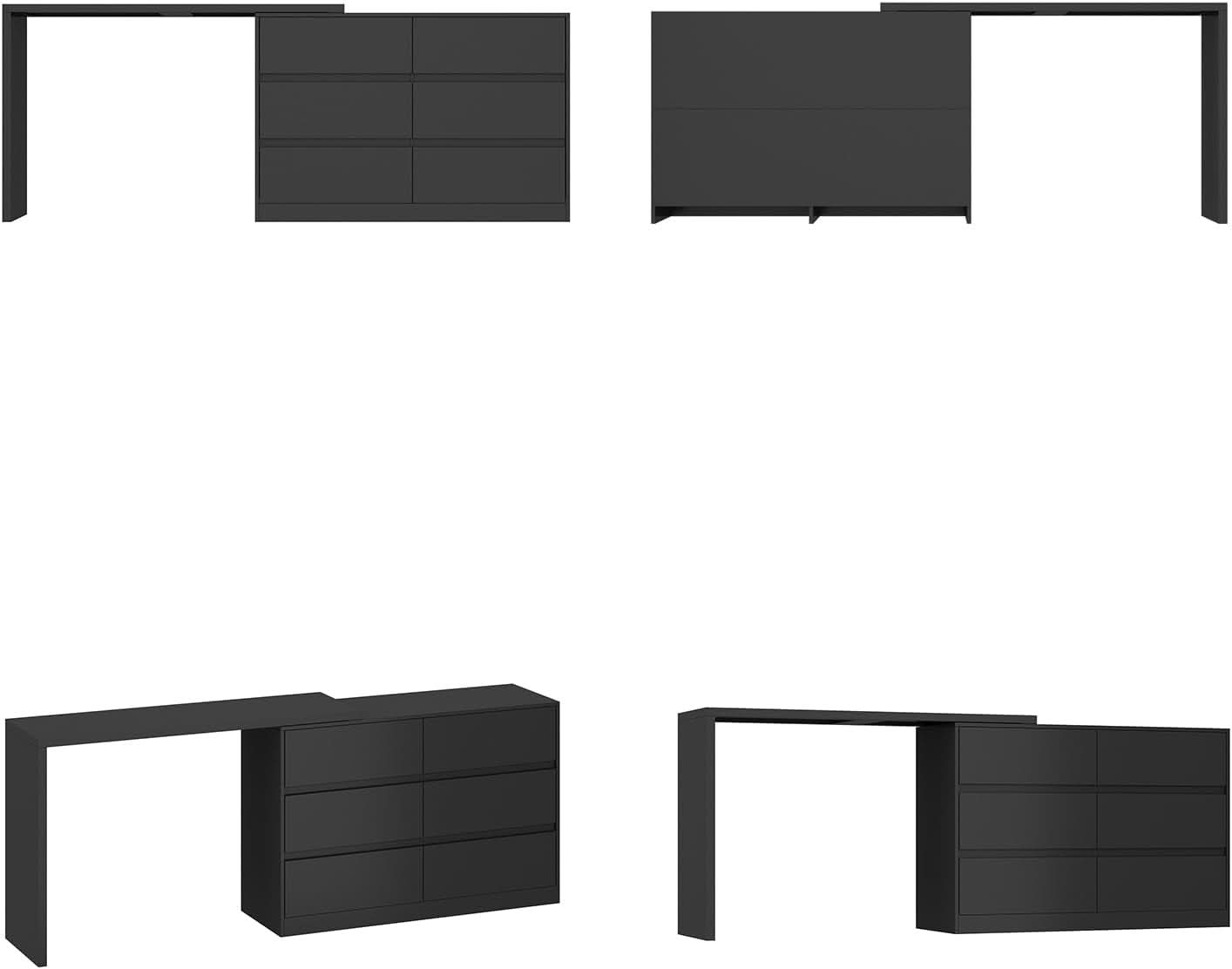 Black 6 Drawer Dresser With Rotatable Extendable Tabletop