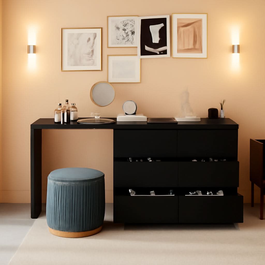 Black 6 Drawer Dresser With Rotatable Extendable Tabletop