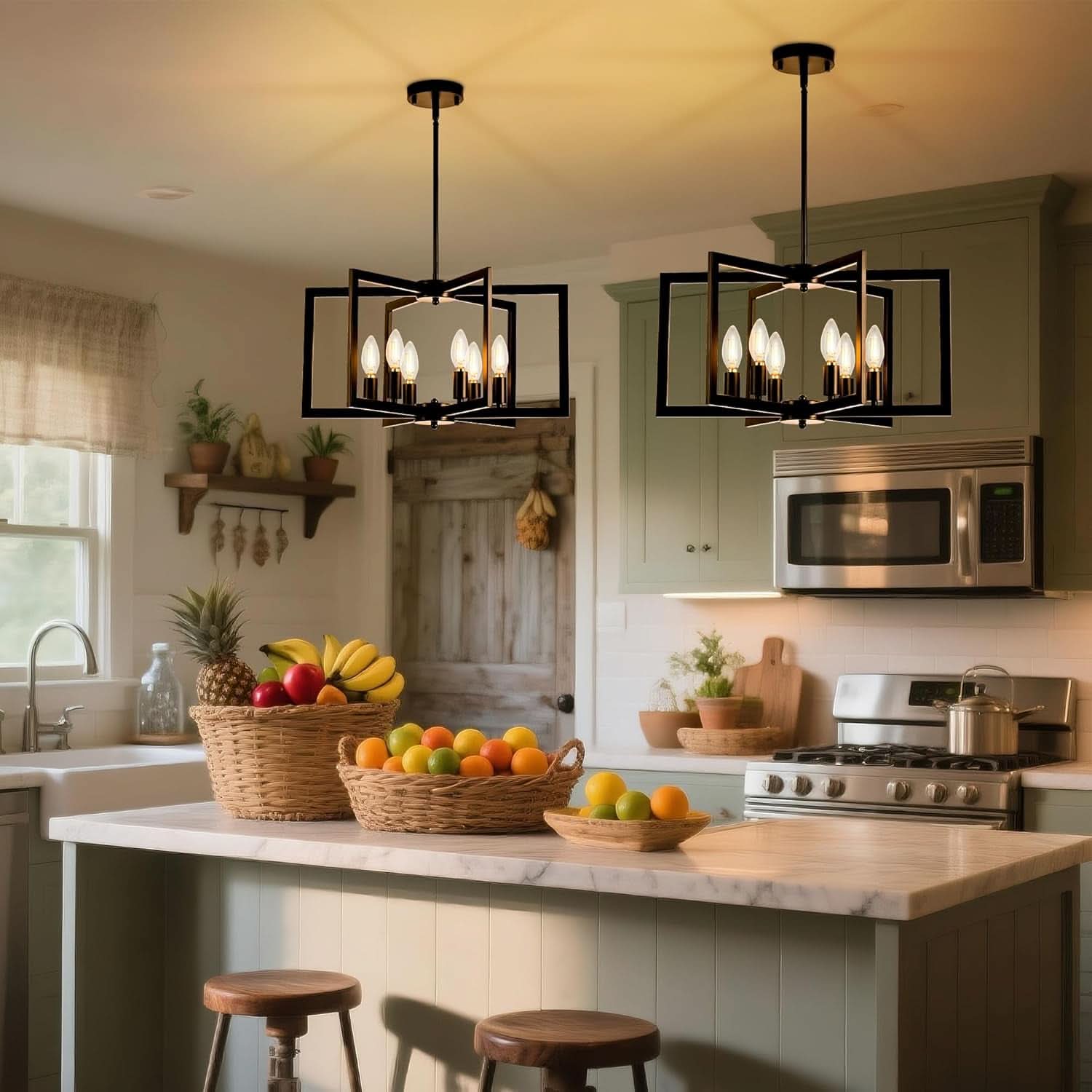 Black 6 Light Adjustable Pendant Chandelier For Dining Room