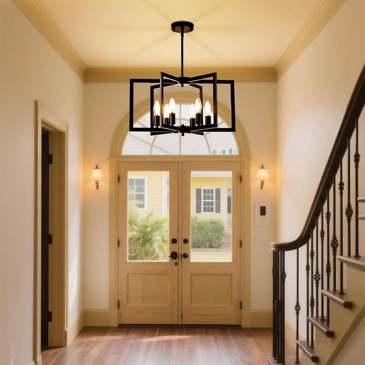 Black 6 Light Adjustable Pendant Chandelier For Dining Room