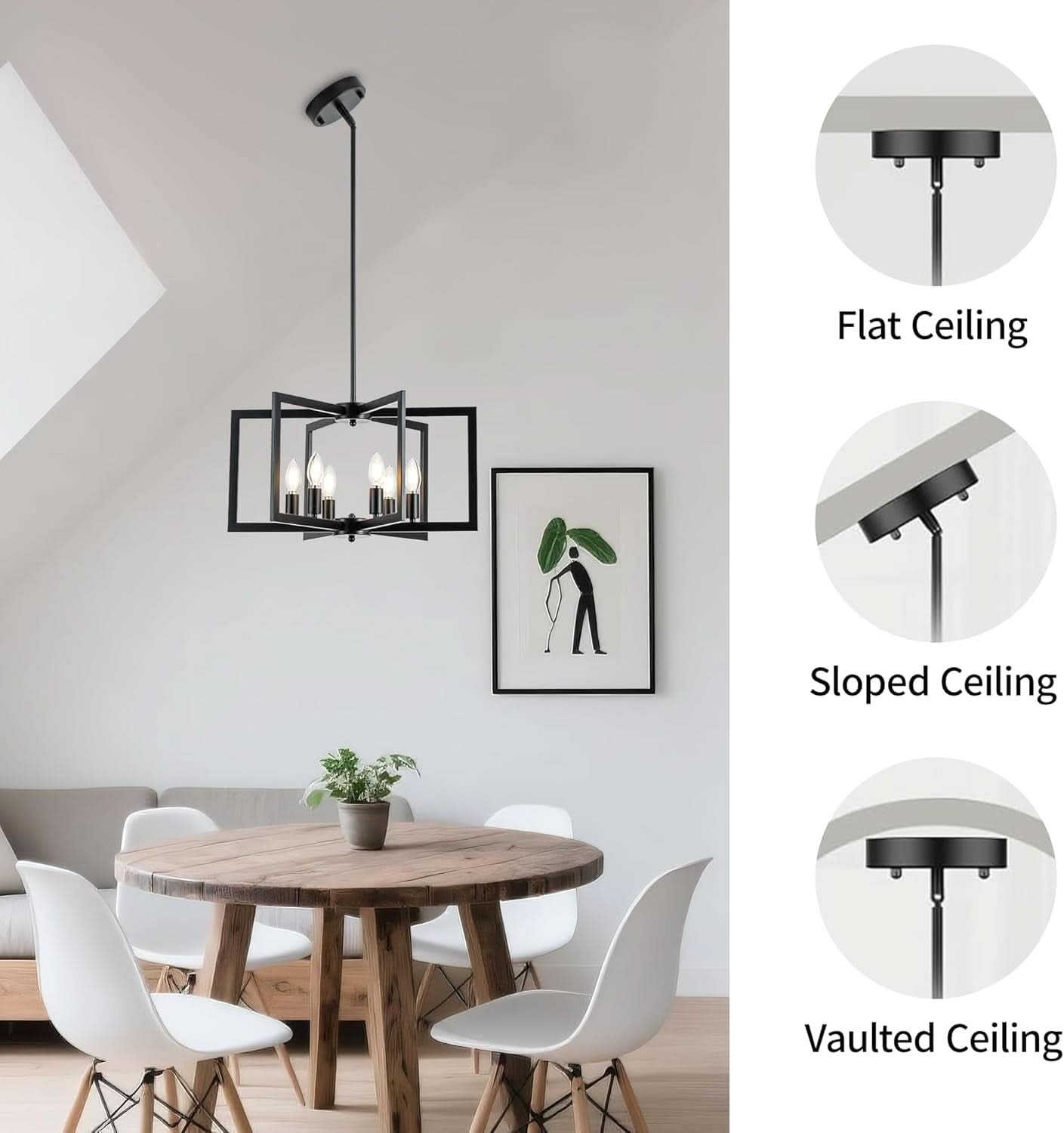 Black 6 Light Adjustable Pendant Chandelier For Dining Room