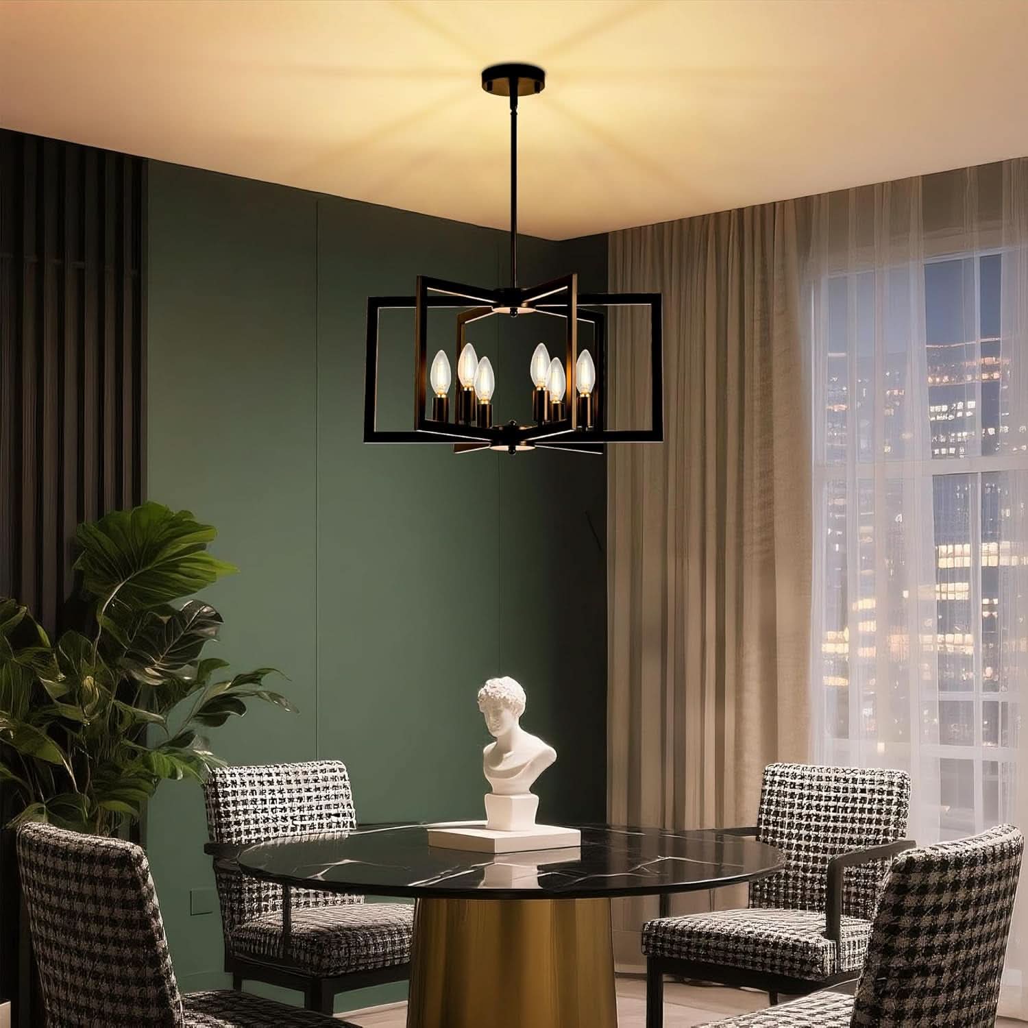 Black 6 Light Adjustable Pendant Chandelier For Dining Room