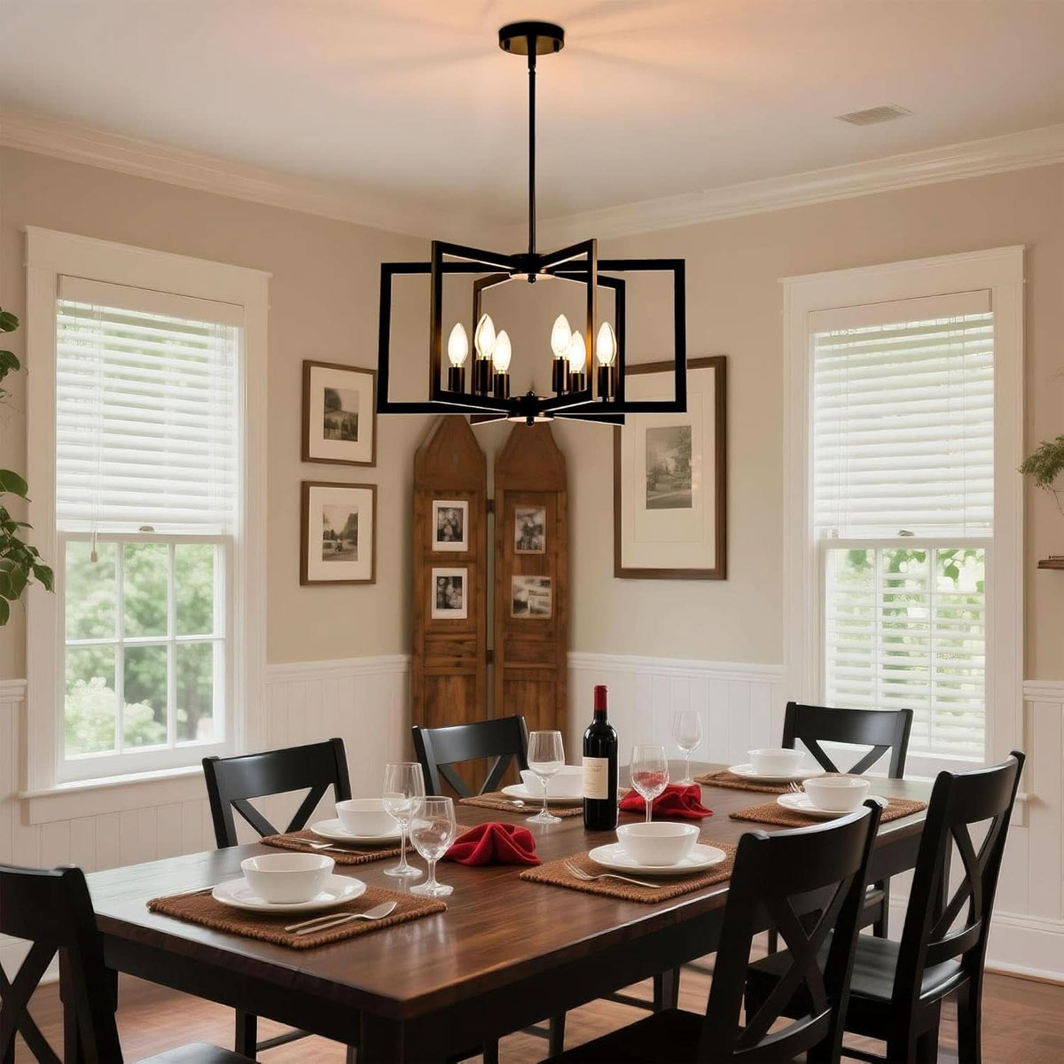 Black 6 Light Adjustable Pendant Chandelier For Dining Room