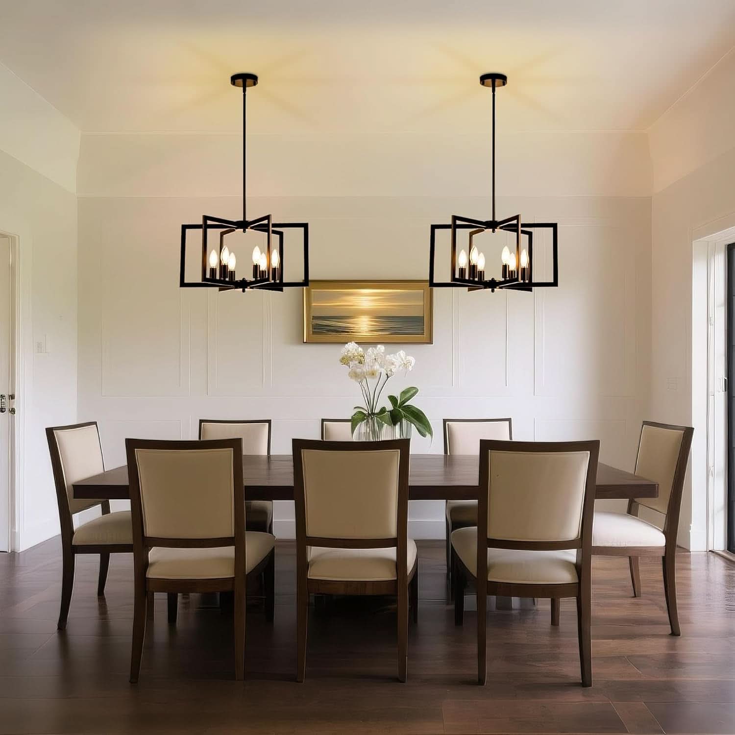 Black 6 Light Adjustable Pendant Chandelier For Dining Room