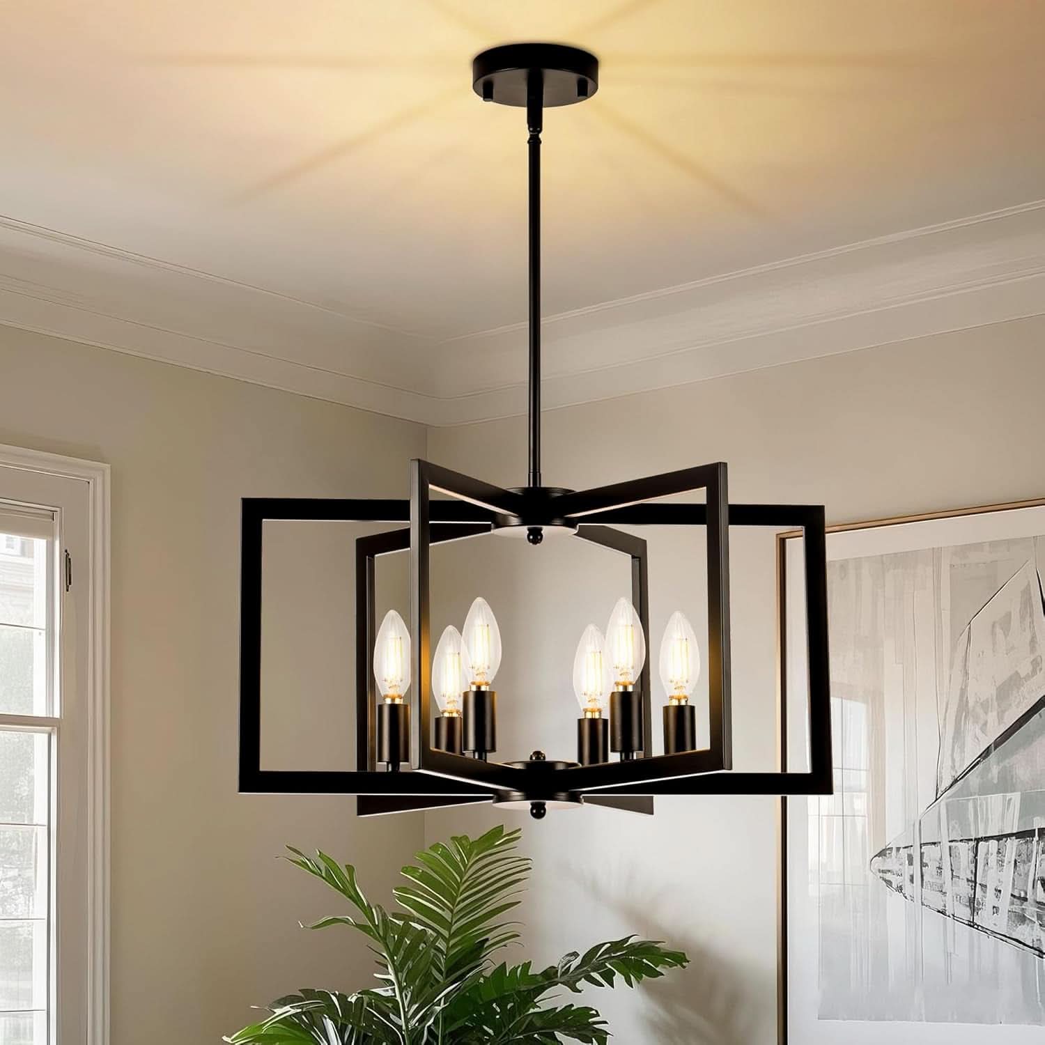 Black 6 Light Adjustable Pendant Chandelier For Dining Room