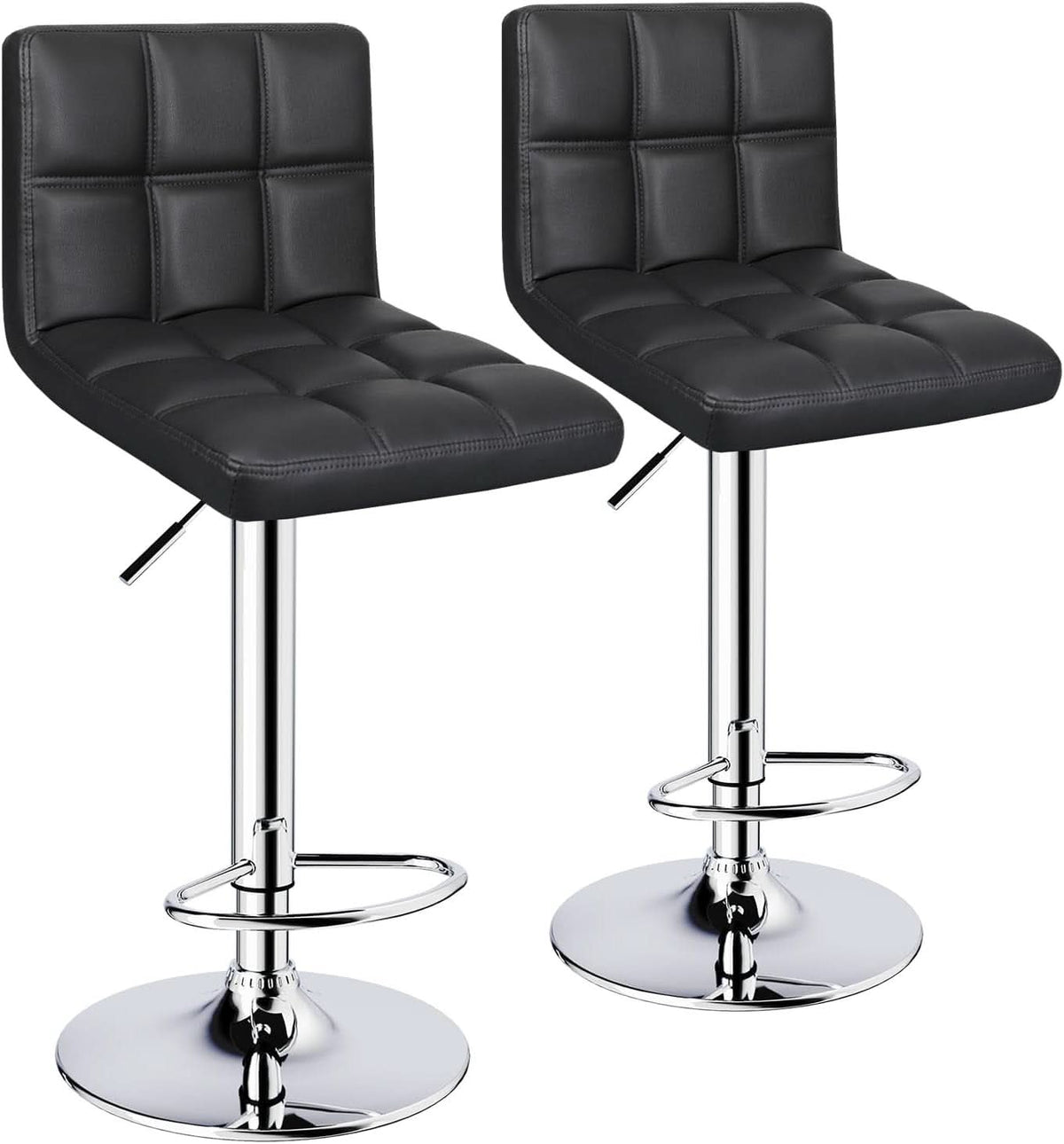 Black 6 Squares Back Adjustable Bar Stool Set Of 2