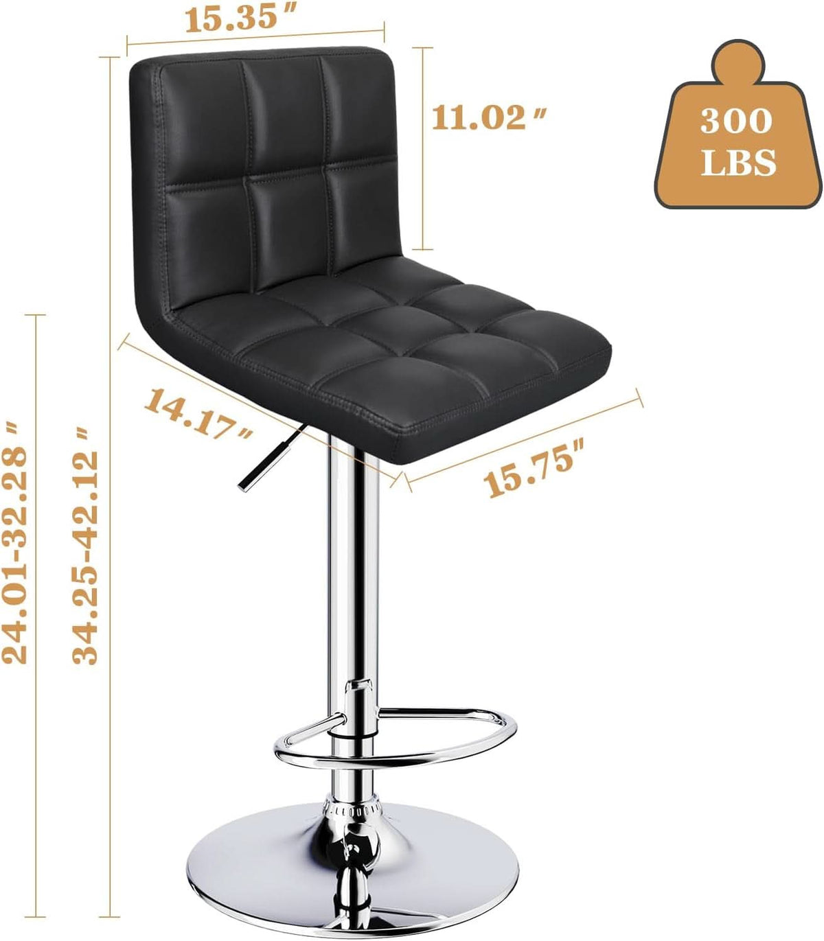Black 6 Squares Back Adjustable Bar Stool Set Of 2