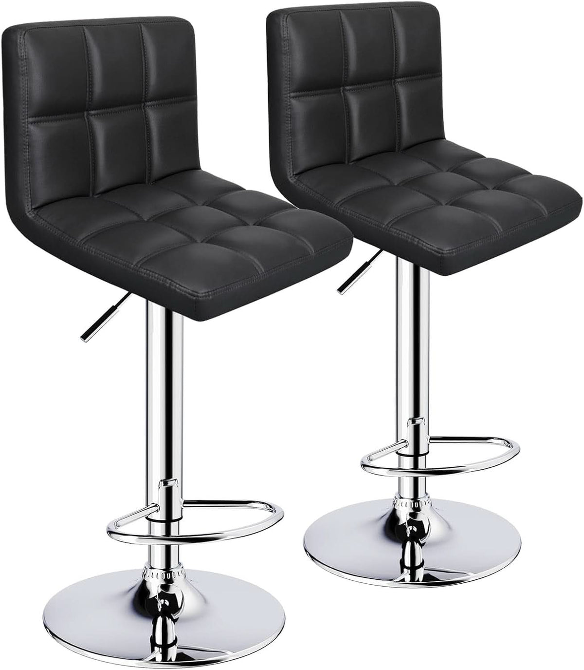 Black 6 Squares Back Adjustable Bar Stool Set Of 2