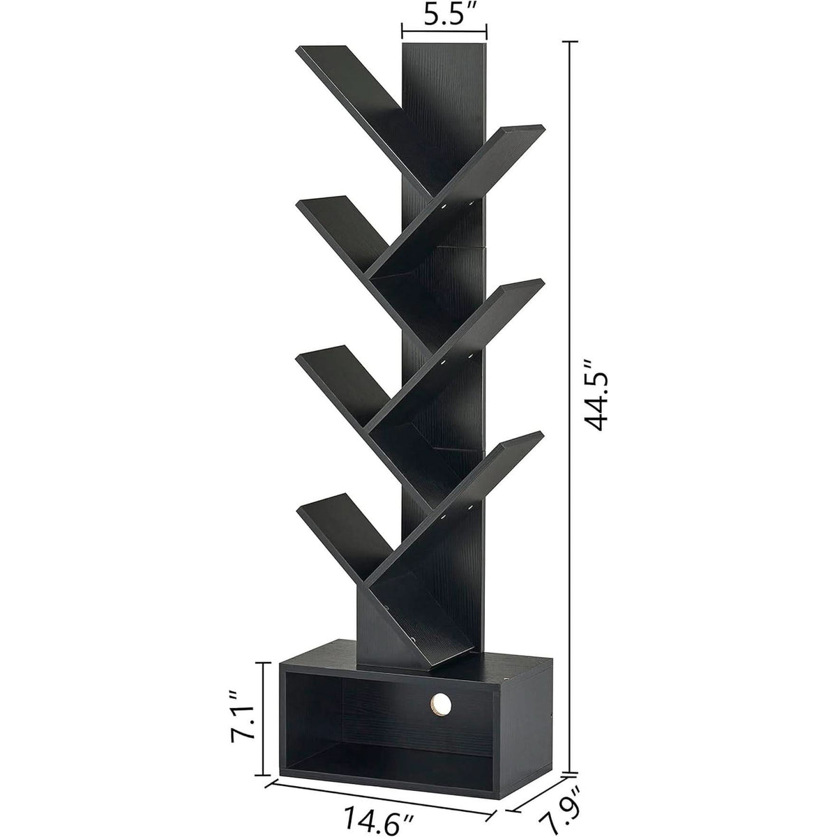 Black 6 Tier Tree Bookshelf With Drawer Freestanding Storage