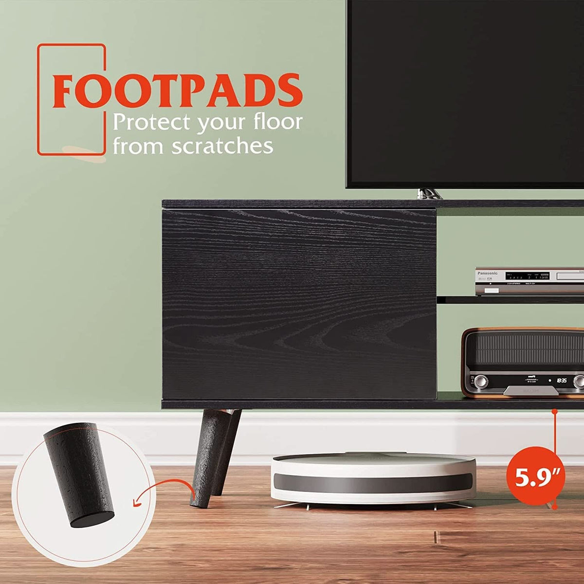 Black 60 Inch TV Console With Adjustable Shelves And Storage