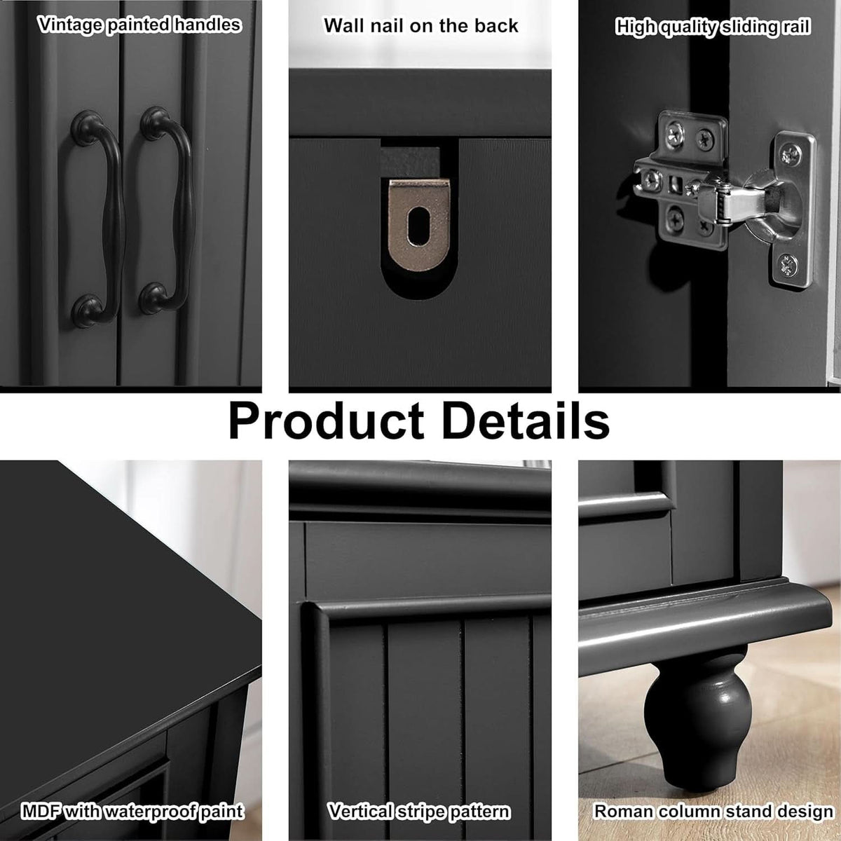 Black 62 Inch Coffee Bar Cabinet Four Doors Storage