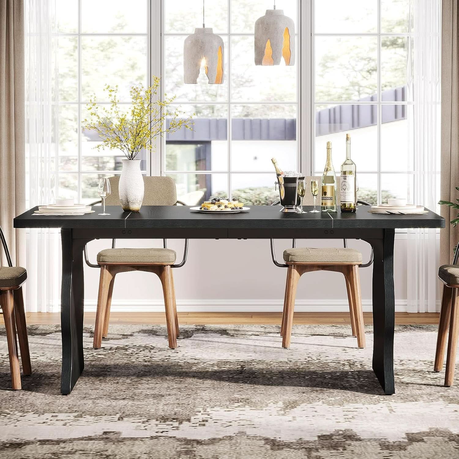 Black 63 Inch Rectangular Modern Dining Table For 4 To 6