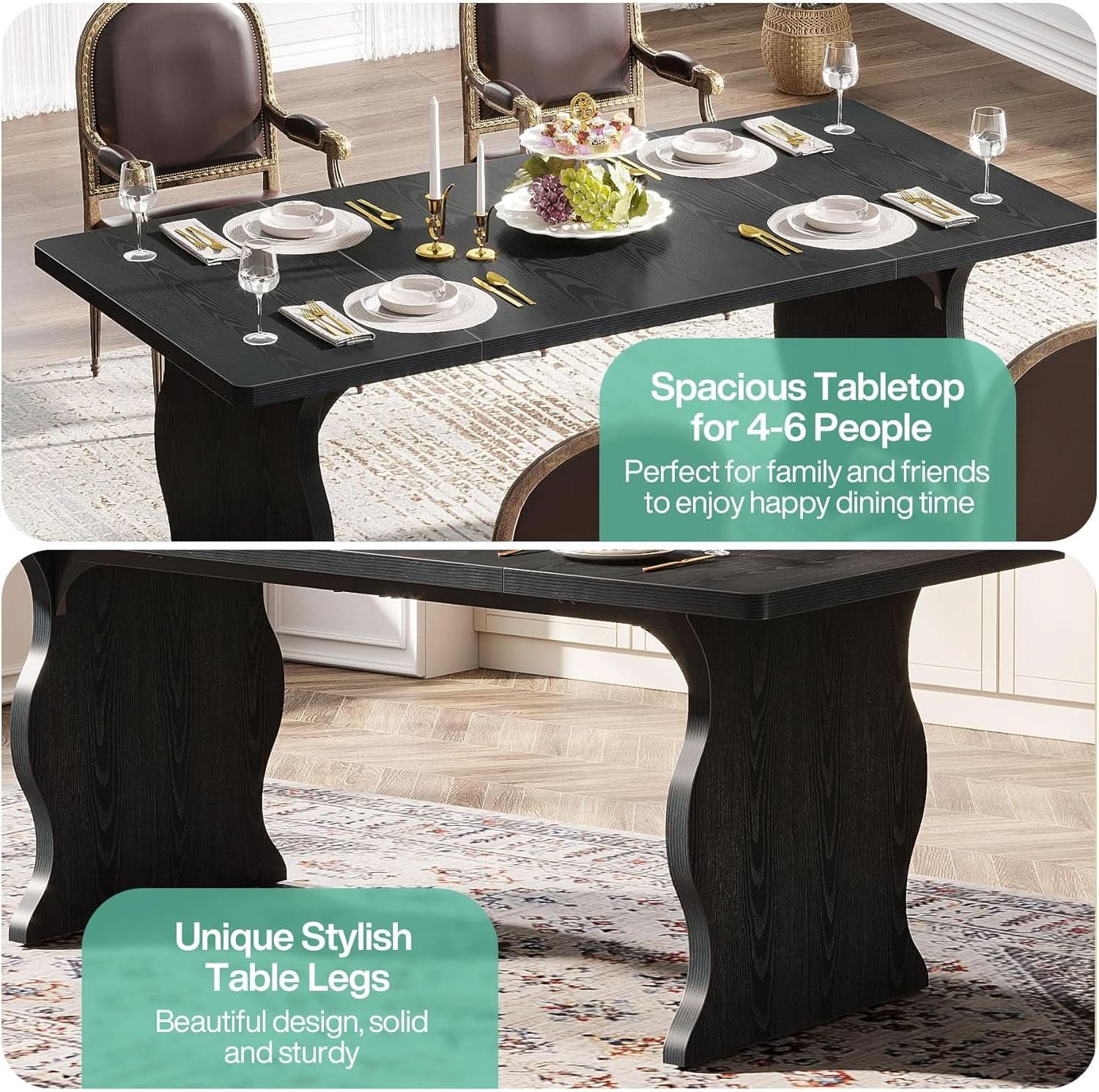 Black 63 Inch Rectangular Modern Dining Table For 4 To 6