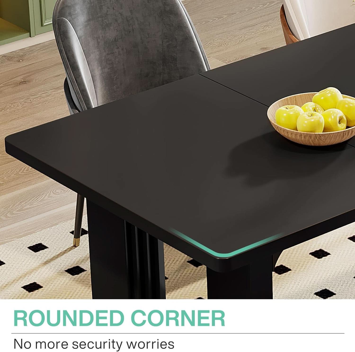 Black 71 Inch Dining Table For Six With Wood Pedestal