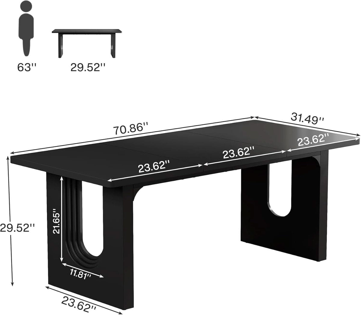 Black 71 Inch Dining Table For Six With Wood Pedestal