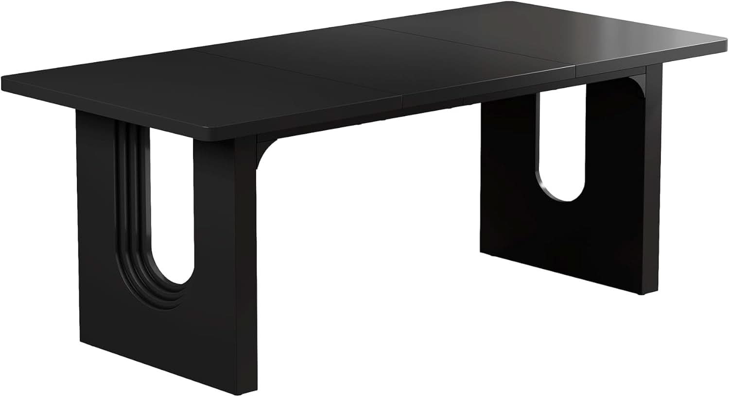 Black 71 Inch Dining Table For Six With Wood Pedestal
