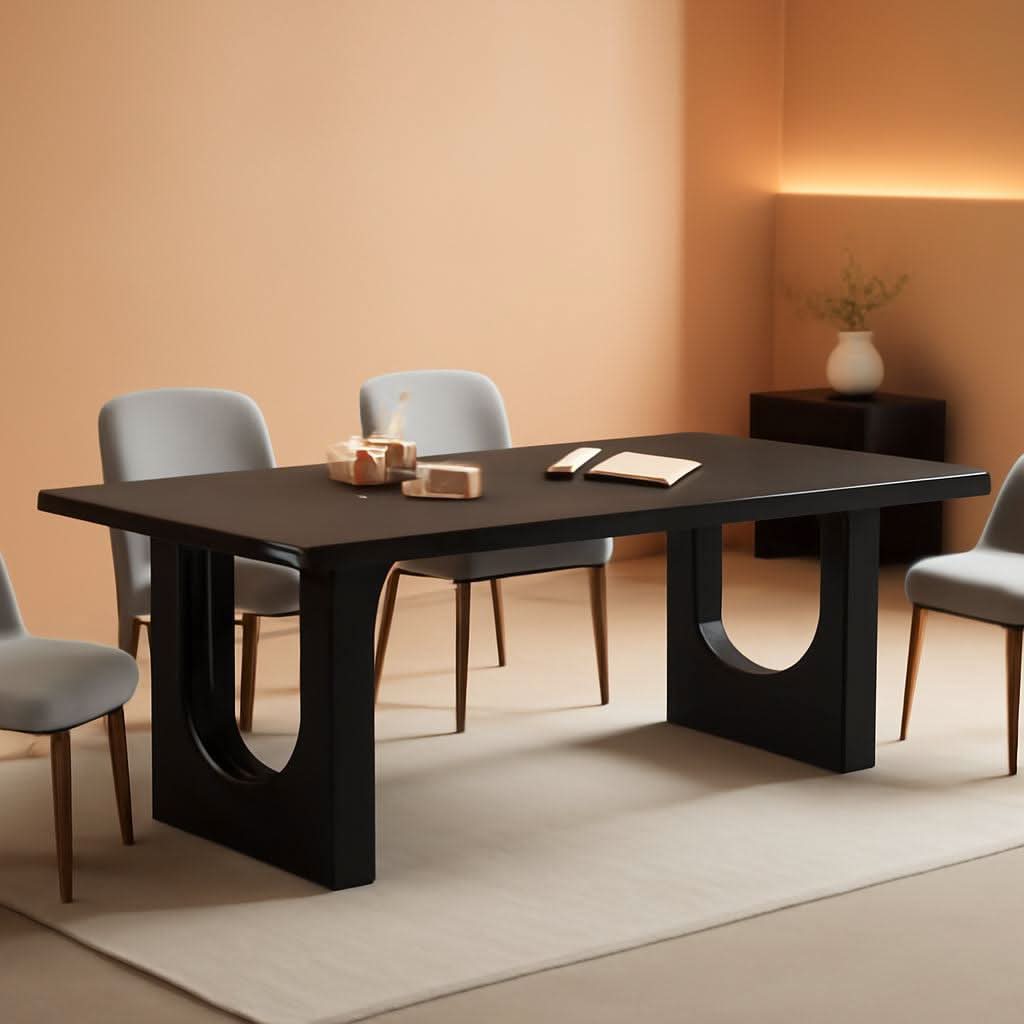 Black 71 Inch Dining Table For Six With Wood Pedestal