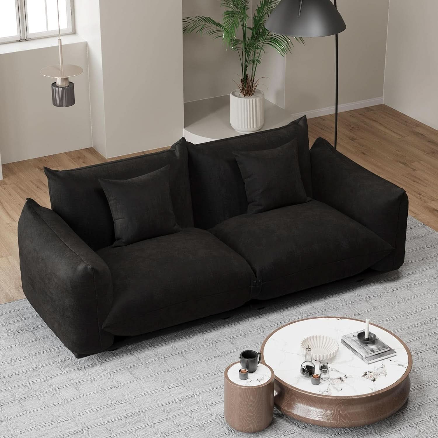 Black 75 Inch Modular Sectional Sofa For Small Rooms