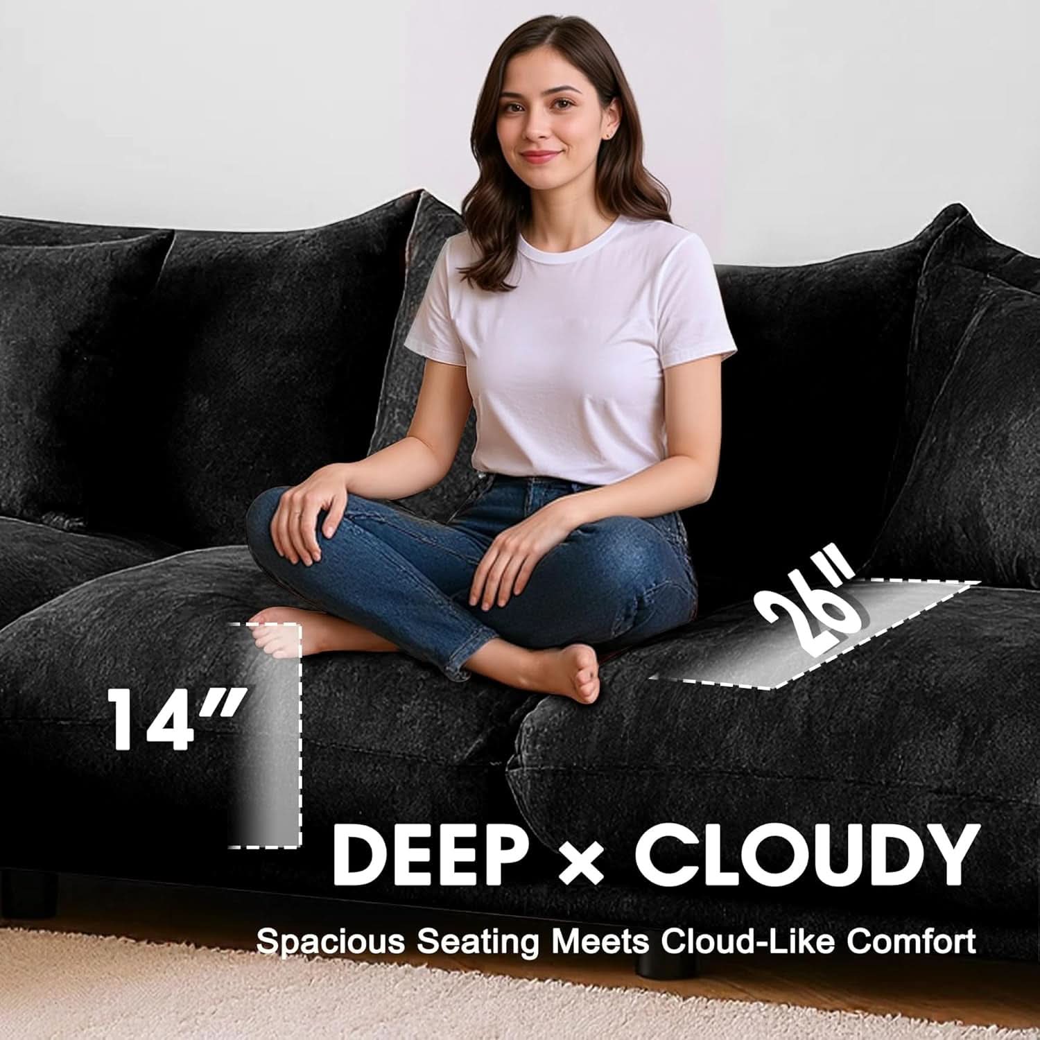 Black 75 Inch Modular Sectional Sofa For Small Rooms