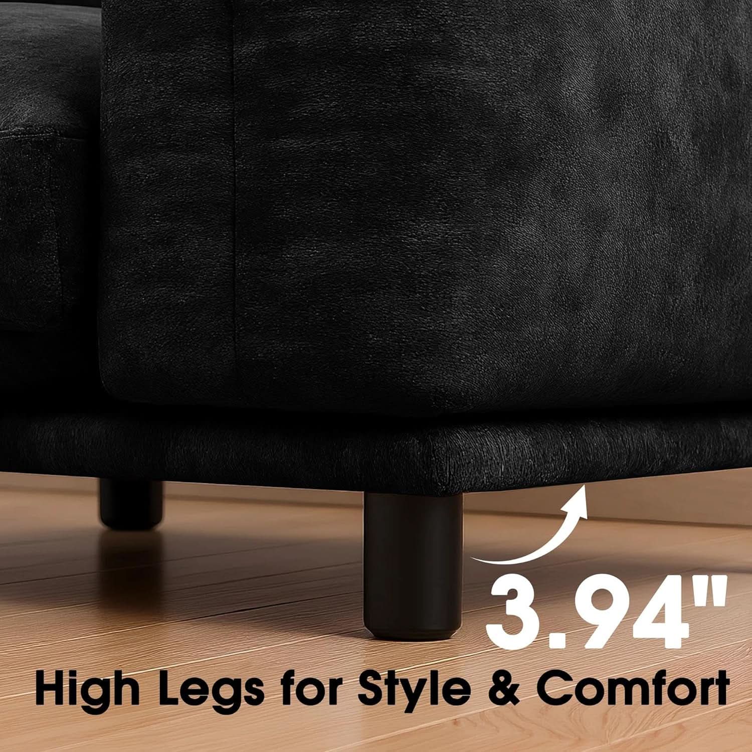 Black 75 Inch Modular Sectional Sofa For Small Rooms
