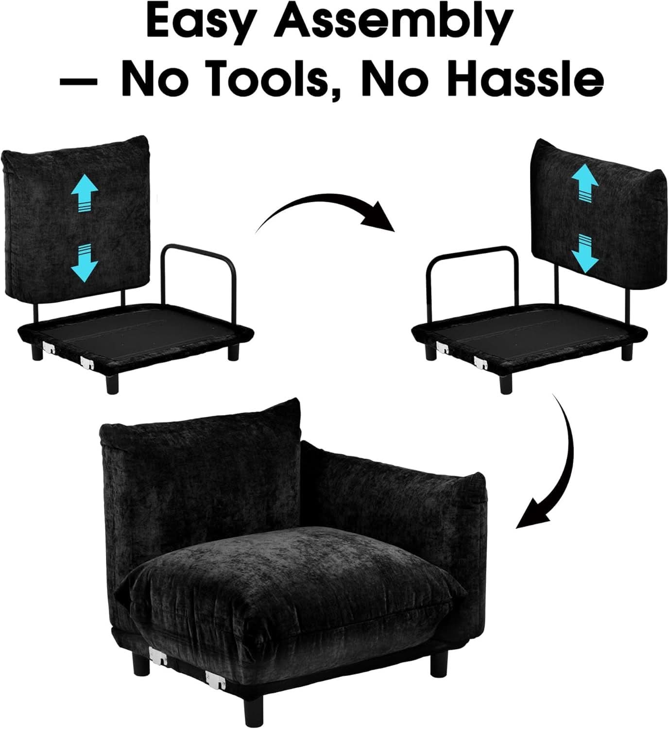 Black 75 Inch Modular Sectional Sofa For Small Rooms