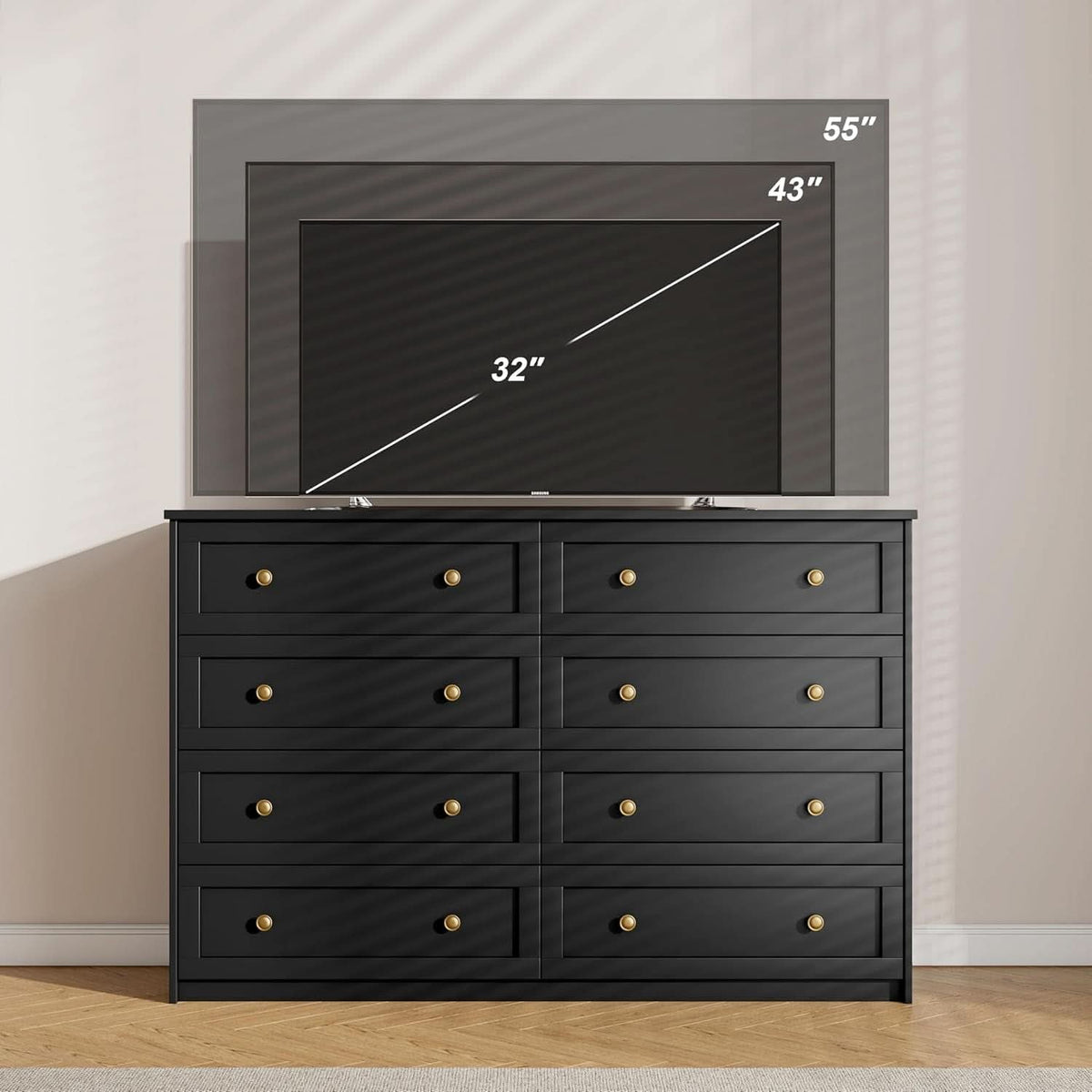 Black 8-Drawer Dresser 55-Inch Extra-Large Storage Unit