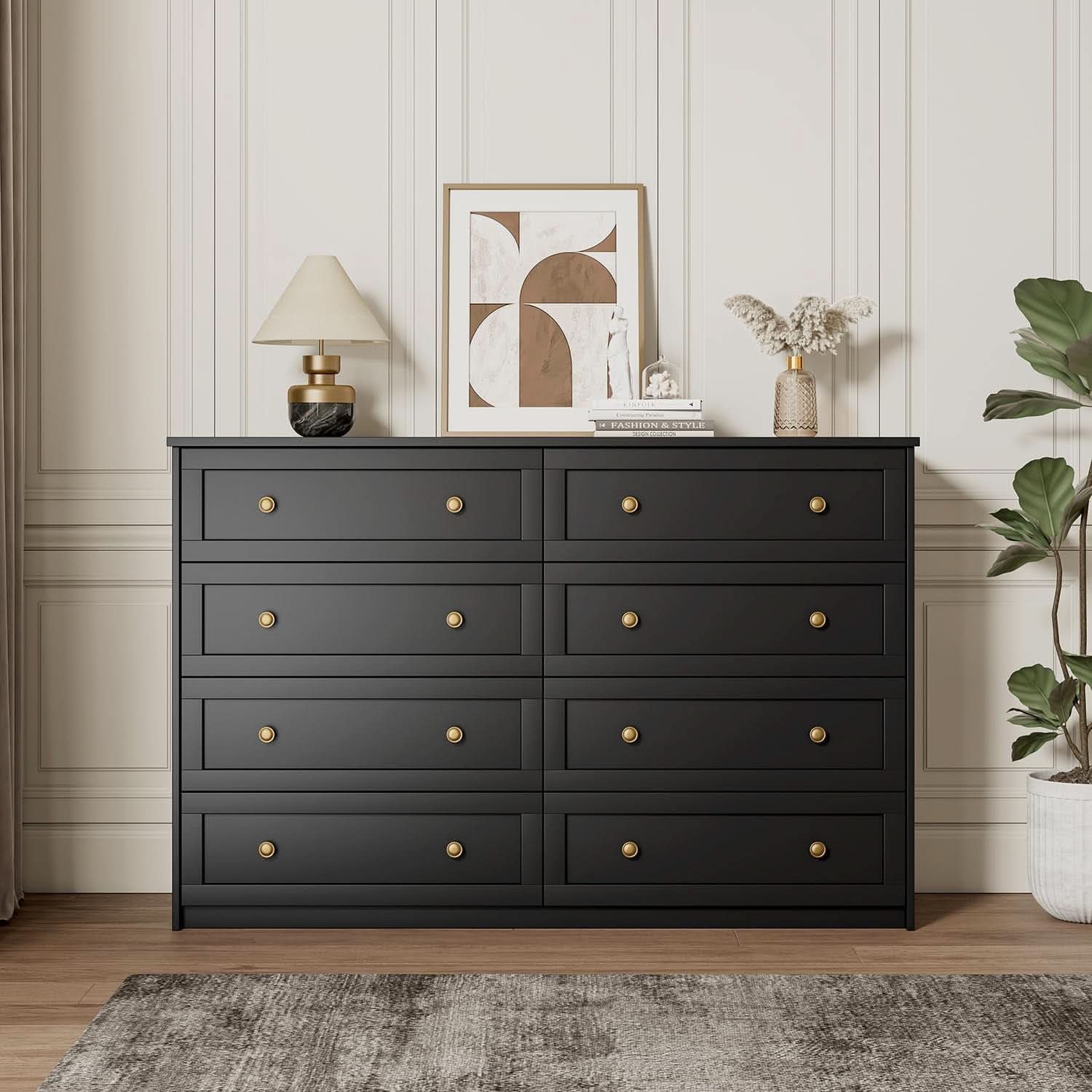 Black 8-Drawer Dresser 55-Inch Extra-Large Storage Unit