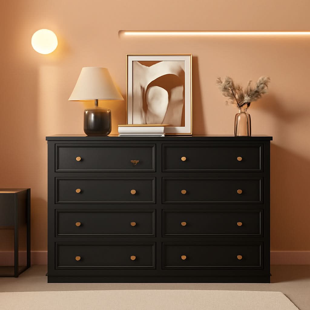 Black 8-Drawer Dresser 55-Inch Extra-Large Storage Unit